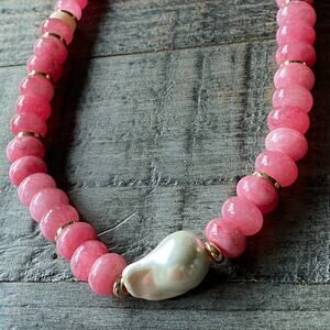 NEW Pink Beaded Love Semiprecious Stone Necklace
